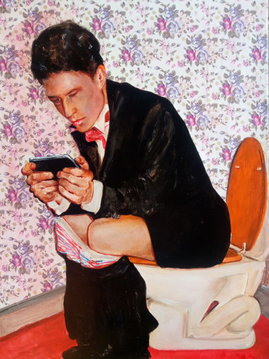 Painting titled "Smart Working" by Mennato Tedesco, Original Artwork, Oil