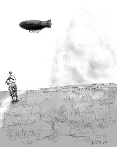 Pintura titulada "Pursue an airship." por Mentalbeachcombers, Obra de arte original
