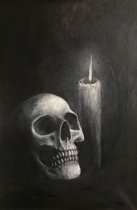 Painting titled "Skull Love R.S." by Meomer, Original Artwork, Oil
