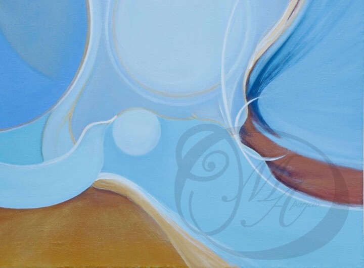 Картина под названием ""2 PALOMAS"" - Mercedes Aparicio, Подлинное произведение искусства, Масло Установлен на Деревянная ра…