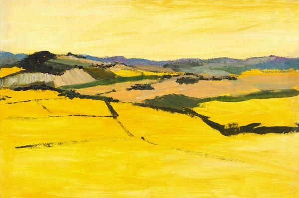 Painting titled "paysage-jaune.jpg" by Mercedes Choufoer, Original Artwork