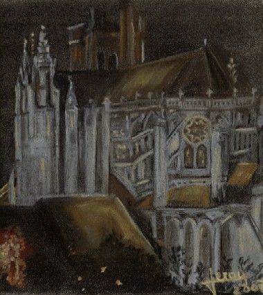 Dibujo titulada "cathedrale" por Sylvia Leroy, Obra de arte original, Pastel
