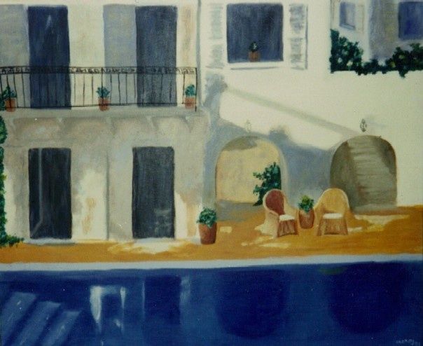 Malarstwo zatytułowany „la piscine” autorstwa Sylvia Leroy, Oryginalna praca, Olej