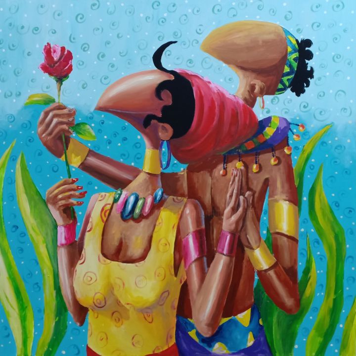Painting titled "IN LOVE" by Meriam Mourhat, Original Artwork, Acrylic