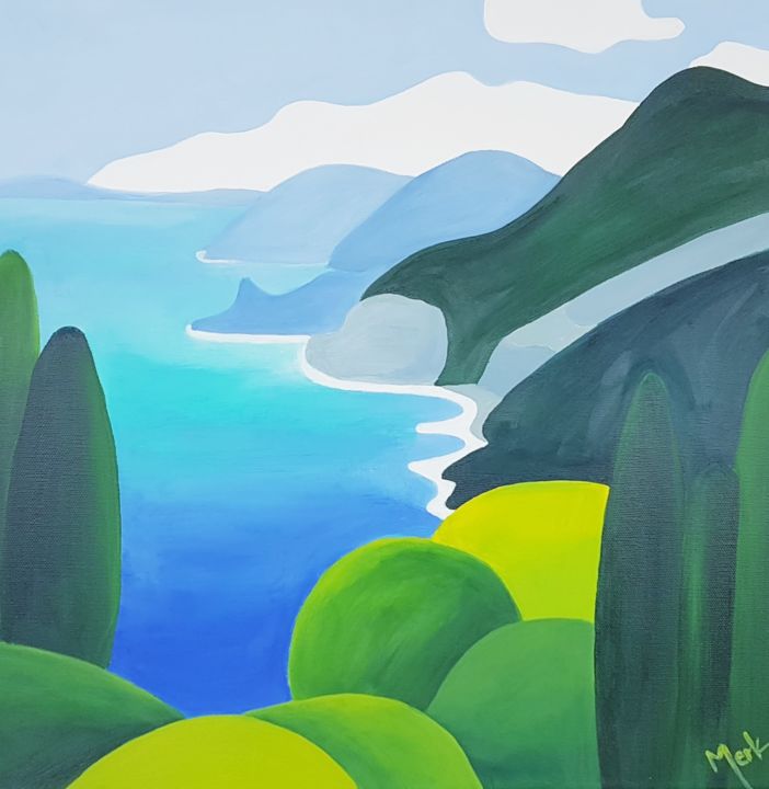 Pittura intitolato "Küste bei Madeira" da Brigitte Thonhauser-Merk, Opera d'arte originale, Acrilico