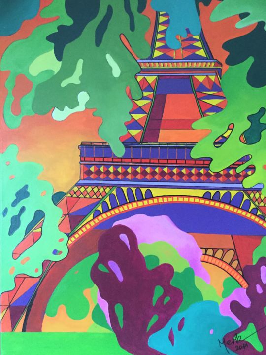 Malerei mit dem Titel "Eiffelturm" von Brigitte Thonhauser-Merk, Original-Kunstwerk, Acryl
