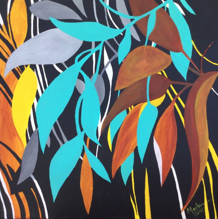 Malerei mit dem Titel "Blätter" von Brigitte Thonhauser-Merk, Original-Kunstwerk, Acryl