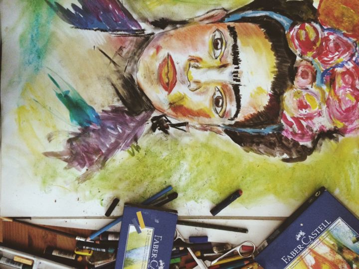 Painting titled "Frida" by Merryline Hounhouivou, Original Artwork