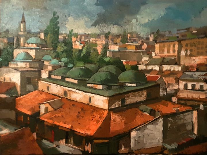 Painting titled "Sarajevo" by Mersad Kuldija, Original Artwork, Oil