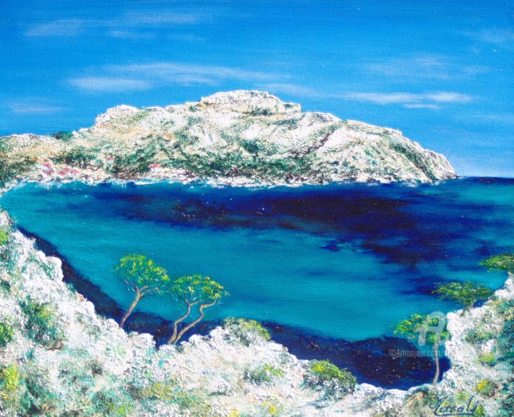 Painting titled "Calanques" by Mersali Fadi, Original Artwork, Oil