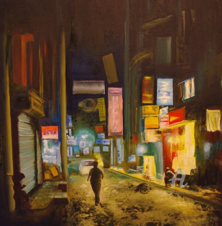 Painting titled "Town" by Mersali Fadi, Original Artwork, Oil