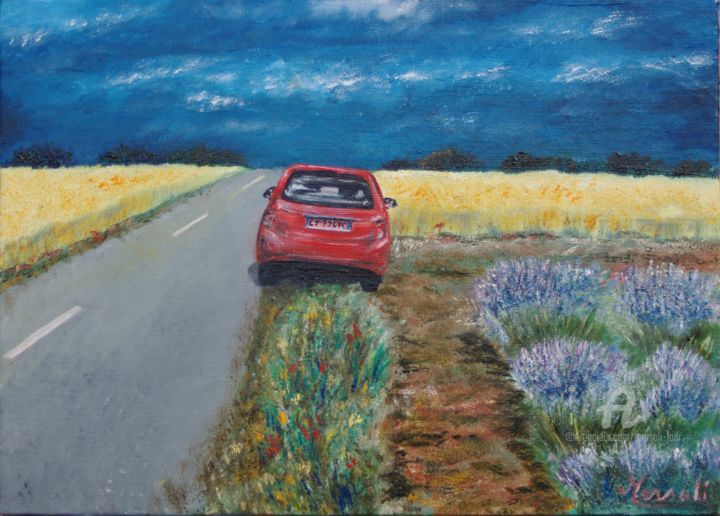 Peinture intitulée "Sur la route" par Mersali Fadi, Œuvre d'art originale, Huile