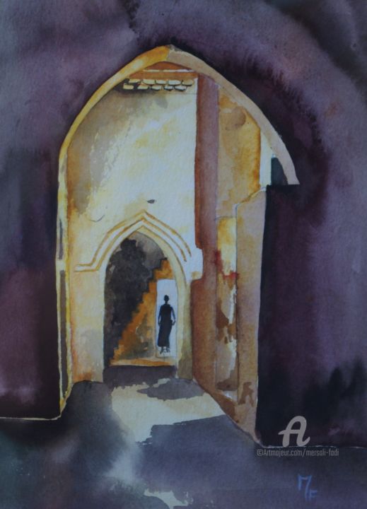 Painting titled "Le passage" by Mersali Fadi, Original Artwork, Watercolor