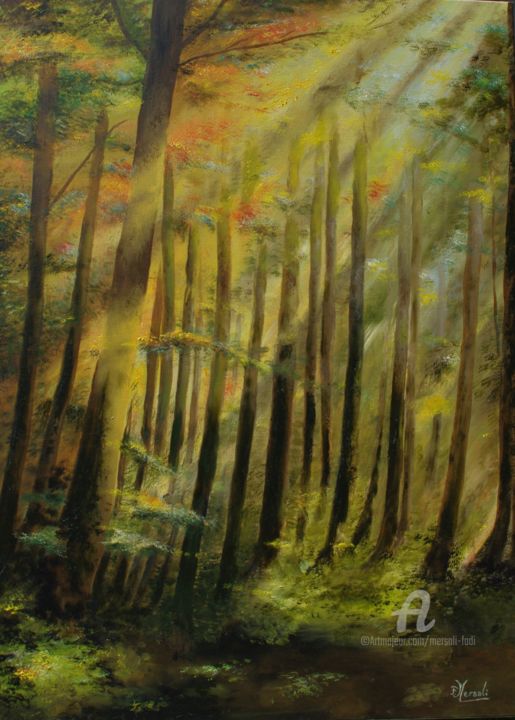 Painting titled "Secrets de forêts" by Mersali Fadi, Original Artwork, Oil