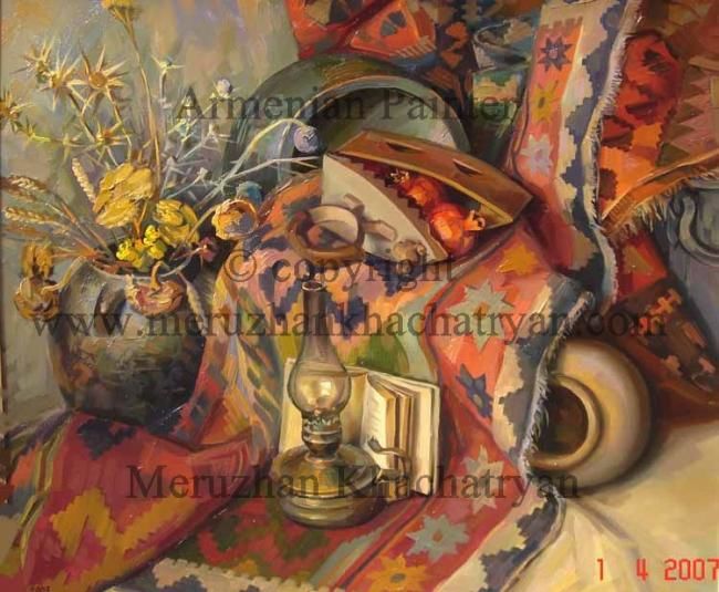 Картина под названием "Still-life with the…" - Meruzhan Khachatryan, Подлинное произведение искусства, Масло