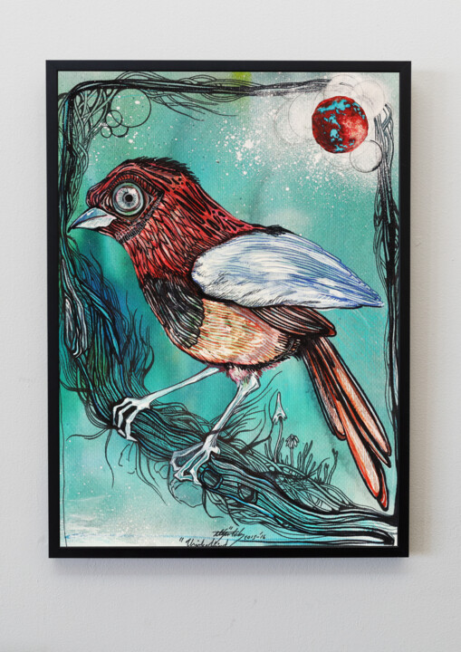 "thinker bird" başlıklı Tablo Merve Gürlek tarafından, Orijinal sanat, Petrol
