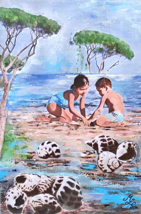 Collages intitulée "Jeux de plage" par Meryl, Œuvre d'art originale, Papier