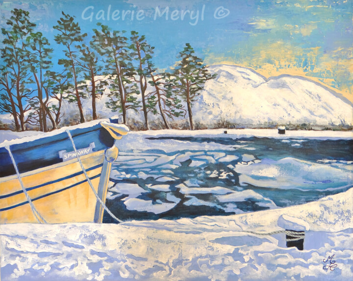 Painting titled "Navire à quai dans…" by Meryl, Original Artwork, Acrylic