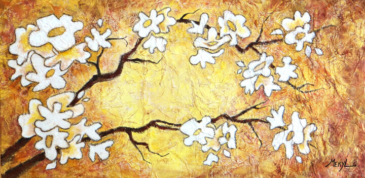 Painting titled "Pommier en fleurs d…" by Meryl, Original Artwork, Acrylic
