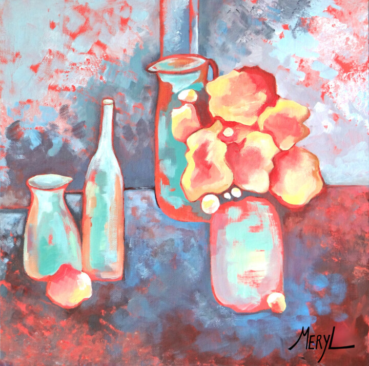 Painting titled "Bouquet immortel" by Meryl, Original Artwork, Acrylic