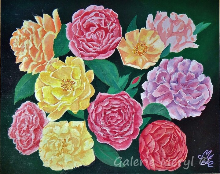 Painting titled "Promesse de roses" by Meryl, Original Artwork, Oil