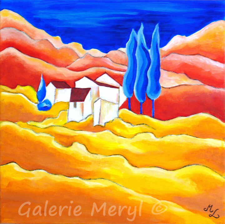 Painting titled "Hameau provençal" by Meryl, Original Artwork, Acrylic