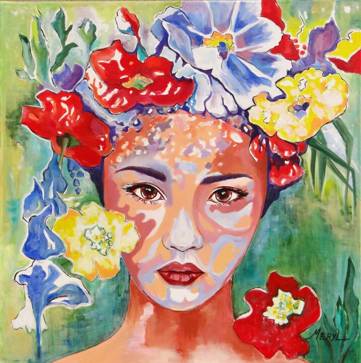 Painting titled "Flora" by Meryl, Original Artwork, Acrylic