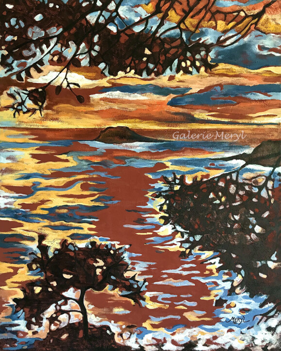 Peinture intitulée "L'île Rousse à Band…" par Meryl, Œuvre d'art originale, Acrylique