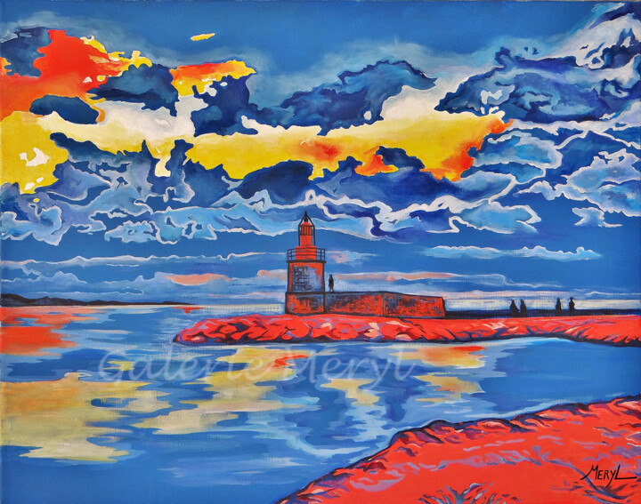 Peinture intitulée "Fantastic sunset -…" par Meryl, Œuvre d'art originale, Acrylique