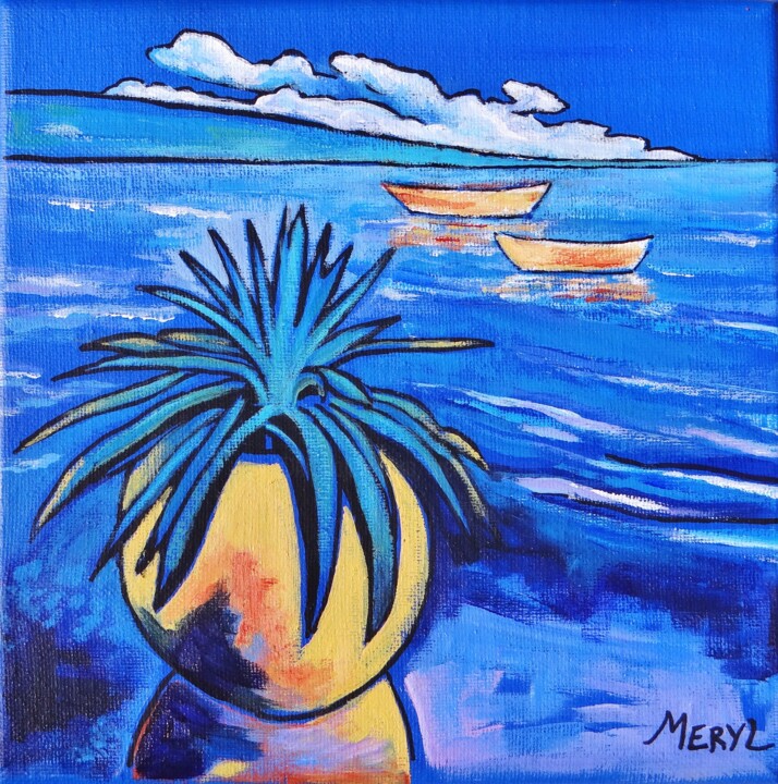 Peinture intitulée "Evasion turquoise" par Meryl, Œuvre d'art originale, Acrylique