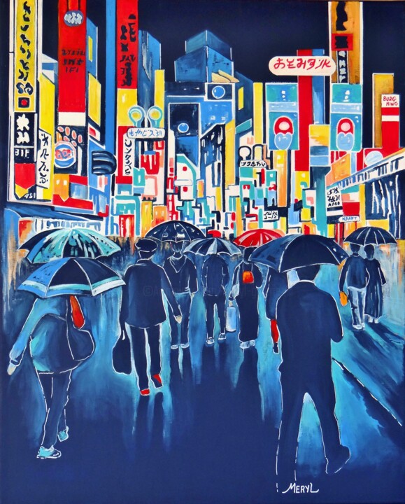 Painting titled "Tokyo by night sous…" by Meryl, Original Artwork, Acrylic