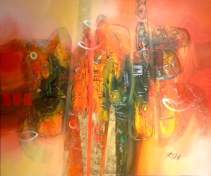 Peinture intitulée "Cusco-en-orange.jpeg" par Marieta Bernedo -Balabeau, Œuvre d'art originale, Huile