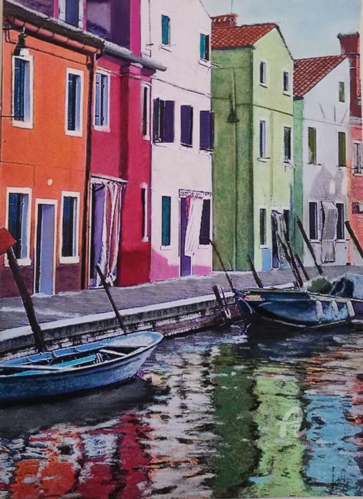 Drawing titled "BURANO la magnifique" by Jean Luc Mesiere (Jlucmez), Original Art, Pastel Mounted on Cardboard
