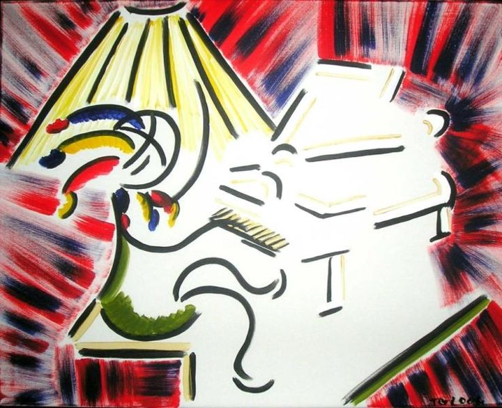 Картина под названием "LE PIANISTE FOU" - Tg Abstrait Figuratif, Подлинное произведение искусства, Масло
