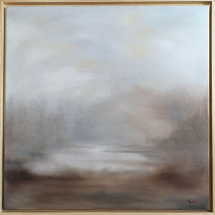 Painting titled "QUIETUDE" by Meskar, Original Artwork, Oil Mounted on Wood Stretcher frame