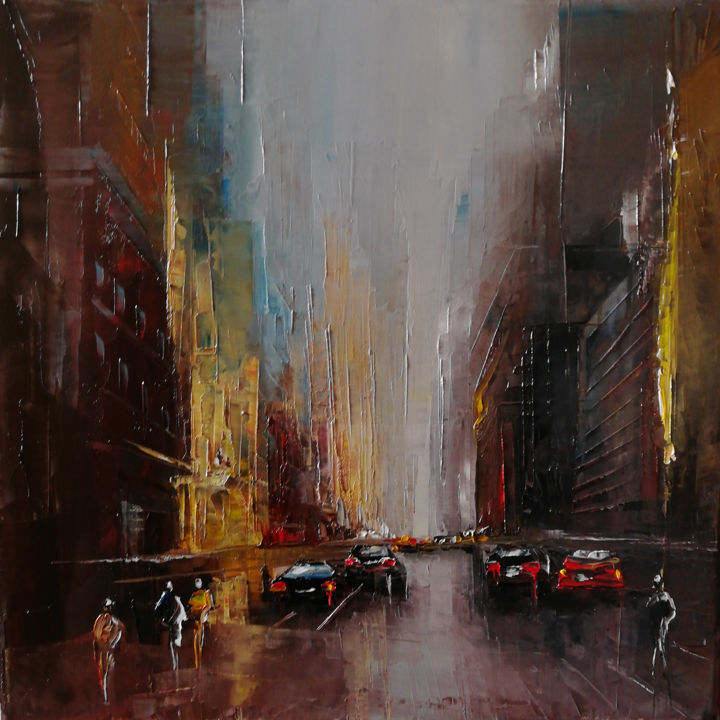 Painting titled "Street N.Y" by Philippe Meslin, Original Artwork, Oil