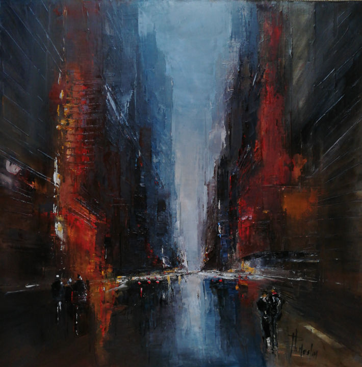 Painting titled "Nyc Street" by Philippe Meslin, Original Artwork, Oil