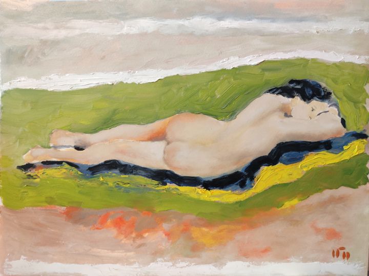Schilderij getiteld ""Nude"" door Suren Mesropyan, Origineel Kunstwerk, Olie Gemonteerd op Karton