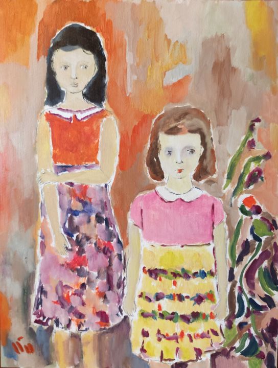 Pintura intitulada ""Kids"" por Suren Mesropyan, Obras de arte originais, Óleo Montado em Cartão