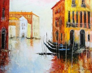 Pittura intitolato "Venise le matin" da Celestin Messaggio, Opera d'arte originale