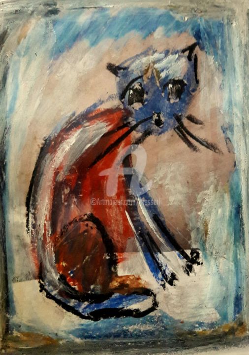 Schilderij getiteld "wet cat" door Silvia Messerli, Origineel Kunstwerk, Acryl