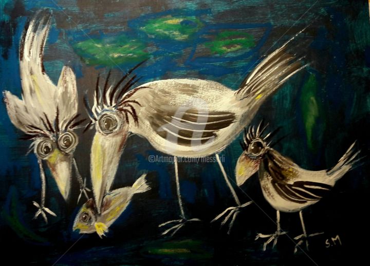 Peinture intitulée "art brut fish and b…" par Silvia Messerli, Œuvre d'art originale, Acrylique