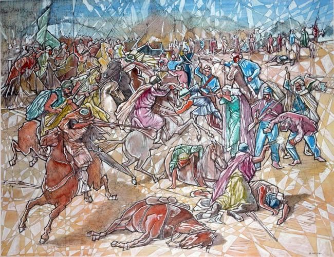 Peinture intitulée "scene de bataille" par Badr Messikh, Œuvre d'art originale