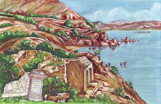 Pittura intitolato "ruines d'une villa…" da Badr Messikh, Opera d'arte originale, Olio