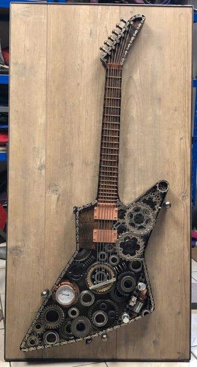 Sculpture intitulée "Guitare Art Metal s…" par Metal Art Factory, Œuvre d'art originale, Métaux