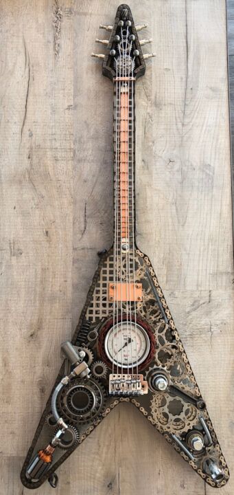 Sculptuur getiteld "Guitare Art Metal S…" door Metal Art Factory, Origineel Kunstwerk, Metalen