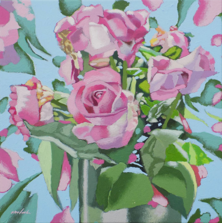 Painting titled "Pink Roses" by Malc, Original Artwork, Acrylic