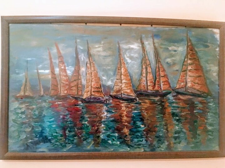 Pintura intitulada "sailing race" por Metin Yasarturk, Obras de arte originais, Óleo
