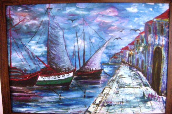 Pintura intitulada "dock.jpg" por Metin Yasarturk, Obras de arte originais