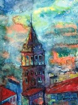 "Galata Tower" başlıklı Tablo Metin Cansız tarafından, Orijinal sanat, Petrol